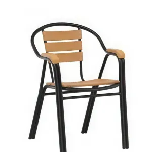 Modern Lightweight Charcoal Gray Aluminum Frame Outdoor Garden Chair Backrest Seat Armrests Made Composite Wood Living Room