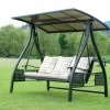 Modern Luxury Alpine All Aluminum Solar Three Person Outdoor Swing Chair Waterproof Cushion Garden Patio Furniture Durable Metal
