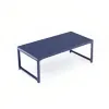 Modern Navy Blue Metal Frame Outdoor Patio Sofa Set with Grey Cushions Two Chairs Coffee Table All Weather Hotel Garden Use