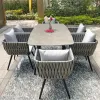 Modern Nordic Outdoor Garden Set Metal Woven Rope Chairs Stone Slab Table Courtyard Terrace Villa Leisure Sunshade 4-6 Seater