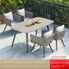 Modern Nordic Outdoor Garden Set Metal Woven Rope Chairs Stone Slab Table Courtyard Terrace Villa Leisure Sunshade 4-6 Seater