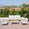 Modern Outdoor Aluminum Chair Plastic Wood Arms Weatherproof Patio Furniture Sofa Set for Garden Poolside Living Room Courtyard