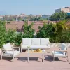 Modern Outdoor Aluminum Chair Plastic Wood Arms Weatherproof Patio Furniture Sofa Set for Garden Poolside Living Room Courtyard