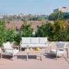 Modern Outdoor Aluminum Chair Plastic Wood Arms Weatherproof Patio Furniture Sofa Set for Garden Poolside Living Room Courtyard