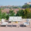 Modern Outdoor Aluminum Chair Plastic Wood Arms Weatherproof Patio Furniture Sofa Set for Garden Poolside Living Room Courtyard