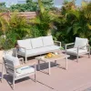 Modern Outdoor Aluminum Chair Plastic Wood Arms Weatherproof Patio Furniture Sofa Set for Garden Poolside Living Room Courtyard