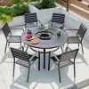 Modern Outdoor Aluminum Fire Pit Dining Set Electric Grill 6 Chairs Durable Weather-Resistant Park Patio Garden Furniture Set