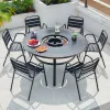 Modern Outdoor Aluminum Fire Pit Dining Set Electric Grill 6 Chairs Durable Weather-Resistant Park Patio Garden Furniture Set