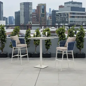Modern Outdoor Bar Set Aluminum Frame HPL Table 105cm Chairs 99cm Rope Woven Backrests Weather Resistant Living Room Patio
