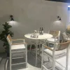 Modern Outdoor Bar Table and Chair Set Round Patio Dining Furniture Rope Woven Armchairs for Cafe Hotel Terrace