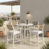Modern Outdoor Bar Table and Chair Set Round Patio Dining Furniture Rope Woven Armchairs for Cafe Hotel Terrace
