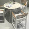 Modern Outdoor Bar Table and Chair Set Round Patio Dining Furniture Rope Woven Armchairs for Cafe Hotel Terrace