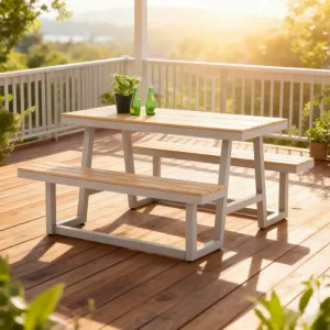 Modern Outdoor Dining Furniture Integrated Table Chairs 4+ Seat Waterproof Durable Aluminum-Framed Poly Wood for Hotel Living