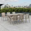 Modern Outdoor Dining Furniture Set Wooden Color Extendable Table Sling Chair Aluminum Weather Resistant Living Room 6 Seater