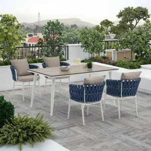 Modern Outdoor Dining Set Aluminum Frame HPL Table 73cm Chairs 70cm Rope Woven Backrests 4-Seater Living Room Courtyard Dining