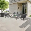 Modern Outdoor Dining Set Aluminum Wicker Frame Durable Ceramic Glass Table Top Weather Resistant Comfortable 4-Person Garden