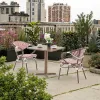 Modern Outdoor Dining Set Textilene Mesh Aluminum Frame Chairs Iron Tube Square Table Weather Resistant for Patio Living Room