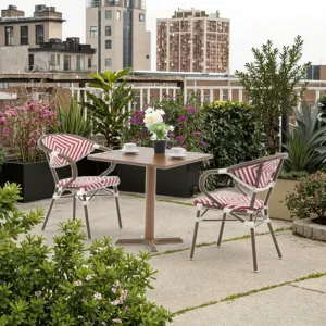 Modern Outdoor Dining Set Textilene Mesh Aluminum Frame Chairs Iron Tube Square Table Weather Resistant for Patio Living Room