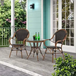 Modern Outdoor Dining Set Textilene Mesh Aluminum Frame Chairs for Glass Table Weather Resistant Durable Hotel 2-Seater
