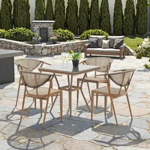 Modern Outdoor Dining Set Textilene Mesh Aluminum Frame Chairs Weather Resistant for Glass Table for Patio Living Room