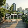 Modern Outdoor Dining Set Textilene Mesh Aluminum Frame Chairs Weather Resistant 2 Seating Capacity Rock Slab Table Living Room