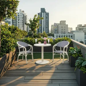 Modern Outdoor Dining Set Textilene Mesh Aluminum Frame Chairs Weather Resistant 2 Seating Capacity Rock Slab Table Living Room