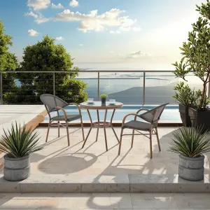 Modern Outdoor Dining Set with Text Tilene Mesh Aluminum Frame Chairs Iron Round Table for Hotel Patio Balcony Leisure