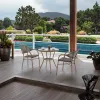Modern Outdoor Dining Set with Text Tilene Mesh Aluminum Frame Chairs Iron Round Table for Hotel Patio Balcony Leisure