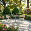 Modern Outdoor Dining Set with Textilene Mesh Aluminum Frame Chairs Rock Slab Square Table for Patio Balcony Living Room Leisure