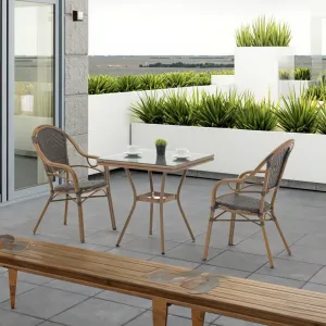Modern Outdoor Dining Set with Textilene Mesh Aluminum Frame Chairs Montblanc Glass Table for Patio Balcony Leisure