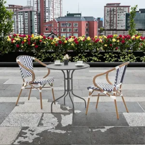 Modern Outdoor Dining Set with Textilene Mesh Aluminum Frame Chairs and Round Table for Hotel Patio Balcony Leisure