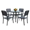 Modern Outdoor Dining Waterproof Solid Wood Aluminum Frame Durable Lightweight Quick-Dry Cushion Tables Chairs for Garden