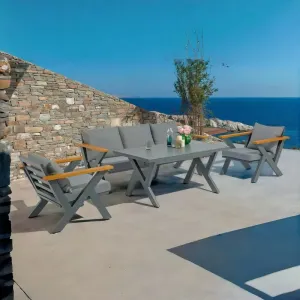 Modern Outdoor Furniture Set Grey Sofa Chairs and Table for Coastal Patio Garden Living Room Aluminum+Plastic Wood for 5-Seater
