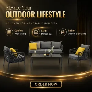 Modern Outdoor Furniture Set Rope Woven Garden Patio Aluminum Frame Sofa Set with Coffee Table Cushions for Resort Hotel Villa