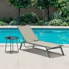 Modern Outdoor Pool Furniture Teslin Fabric Sun Lounger and Side Coffee Table Set Durable UV Resistant for Villa Courtyard Use