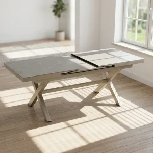 Modern Outdoor Rectangular Extendable180cm or 240 cm Dining Table in Plastic Wood Aluminum for Courtyard and Garden Party