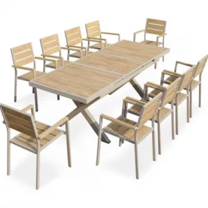 Modern Outdoor 10 Seat Dining Garden Furniture Park Aluminum Frame Durable Plastic Wood Panel Adjustable Table Comfortable