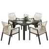 Modern Patio Dining Set 5-Piece 4 Woven Rattan Chairs Waterproof Cushion 34.2 Square Metal Table Umbrella Hole Outdoor Backyard