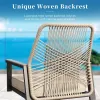 Modern Patio Dining Set 5-Piece 4 Woven Rattan Chairs Waterproof Cushion 34.2 Square Metal Table Umbrella Hole Outdoor Backyard