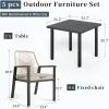 Modern Patio Dining Set 5-Piece 4 Woven Rattan Chairs Waterproof Cushion 34.2 Square Metal Table Umbrella Hole Outdoor Backyard