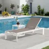 Modern Pool Outdoor Furniture Teslin Fabric Sun Lounger Side Coffee Table Set for Villa Park Courtyard Leisure-UV Resistant