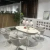 Modern Rattan Panel Beach Outdoor Dining Set with Aluminum Frame Waterproof Durable Hotel Park Use