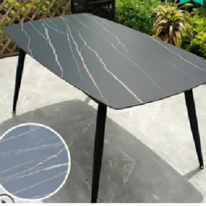 Modern Rectangle Dining Table Aluminum Legs Sintered Stone Durable Waterproof Home Furniture for Apartment Hotel School