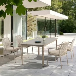 Modern Roger Dining Chair Guernsey Sintered Stone Outdoor Dining Set Rope Cross Woven Backrest Weather Resistant Park Hotel