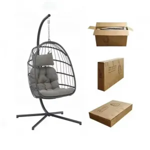 Modern Simple Foldable PE Rattan Egg Chair Bedroom Hanging Garden Chair Patio Swing Metal Stand 2 Person Bedroom Furniture