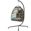 Modern Simple Foldable PE Rattan Egg Chair Bedroom Hanging Garden Chair Patio Swing Metal Stand 2 Person Bedroom Furniture