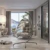 Modern Simple Foldable PE Rattan Egg Chair Bedroom Hanging Garden Chair Patio Swing Metal Stand 2 Person Bedroom Furniture