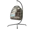 Modern Simple Foldable PE Rattan Egg Chair Bedroom Hanging Garden Chair Patio Swing Metal Stand 2 Person Bedroom Furniture