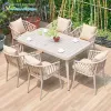 Modern Solid Wood Outdoor Furniture Table Chair Set. Aluminum Frame Woven Rope Waterproof Cushions Sun-resistant. Villa 3-year