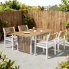 Modern Square Outdoor Dining Set Aluminum Frame Lightweight PlasticWood Waterproof Cushion Stackable Patio Courtyard Hotel Villa